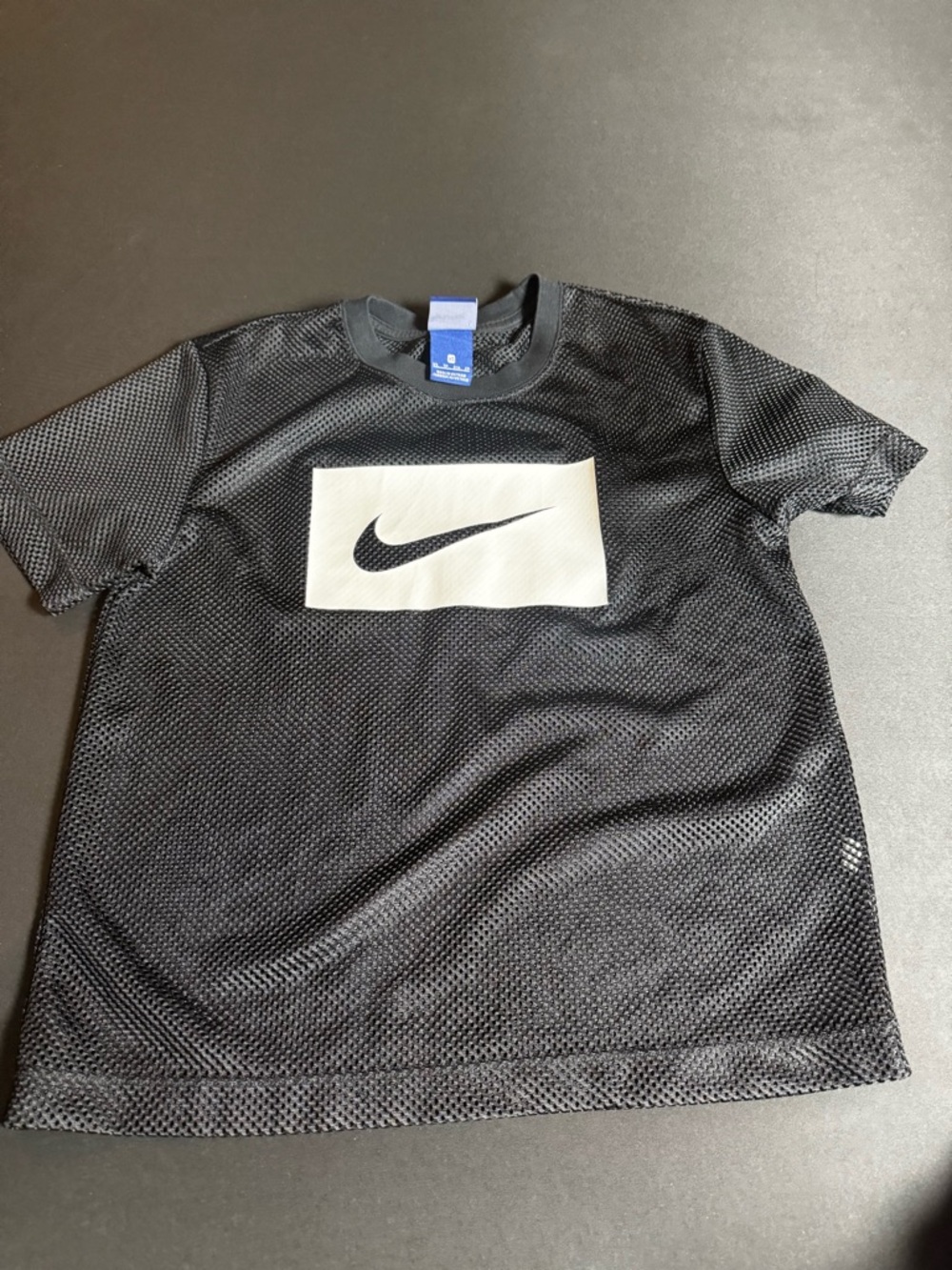 Nike Black Mesh Short Sleeve Tee White Swoosh Sporty Streetwear